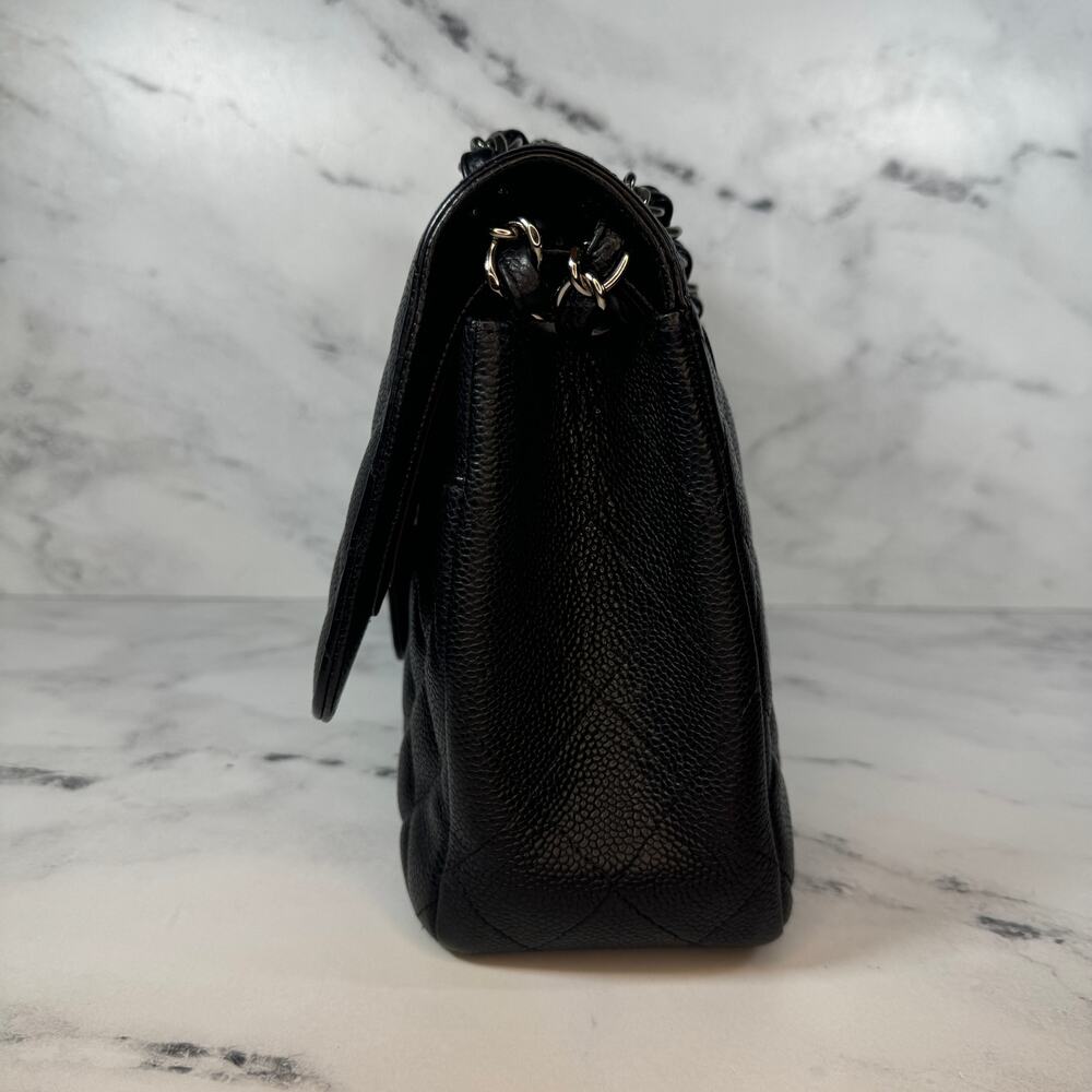 Chanel Caviar Jumbo Double Flap Bag Classic Quilted Leather Black CC Silver - Picture 5 of 16